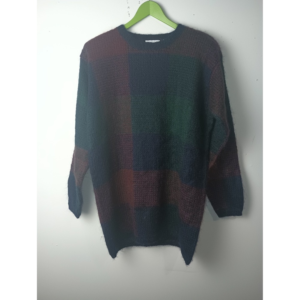 Vtg Paul Harris Design Mohair Blend Plaid Sweater Oversized Jewel Tone Medium